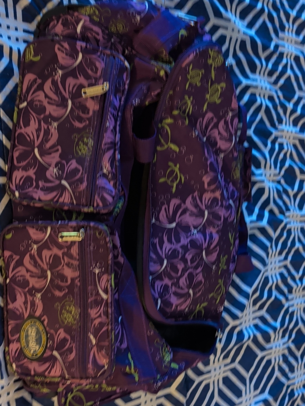 Purple Floral Women's Backpack with Front Pockets